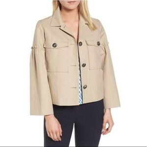 Lewit Beige Gathered Sleeve Linen Jacket XL